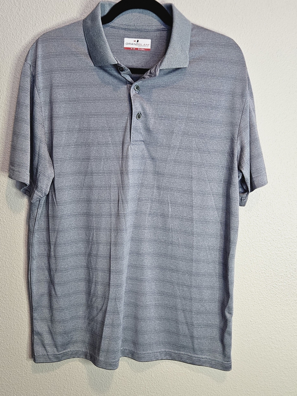 Grand Slam Performance Men’s Grey Striped Golf Polo Shirt Medium